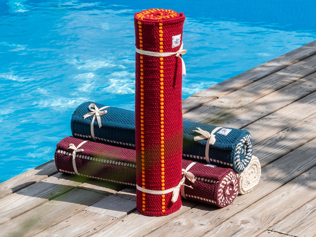 Tapis de yoga Taj - Coton naturel - 2 m x 66 cm x 5mm Bordeaux/Safran