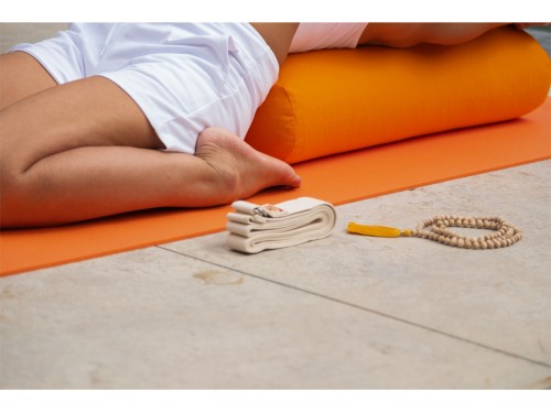Article de Yoga Bolster de yoga Ovale KAPOK 100 % coton Bio 60 cm x15 cm x 30 cm Bleu