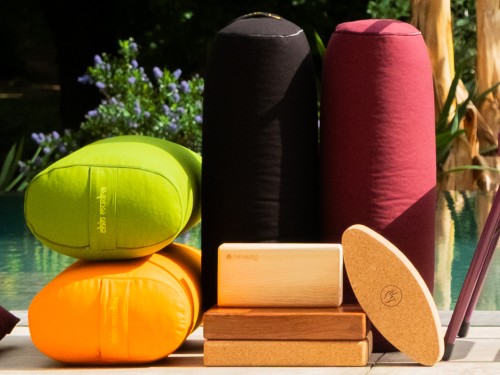 Article de Yoga Bolster de yoga Ovale KAPOK 100 % coton Bio 60 cm x15 cm x 30 cm Bleu