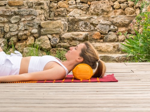 Article de Yoga Bolster Mini Cylindrique en Chambray de coton biologique - Épeautre Safran chambray