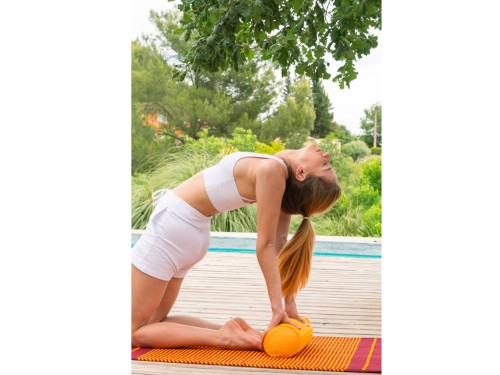 Article de Yoga Bolster Mini Cylindrique en Chambray de coton biologique - Épeautre Safran chambray