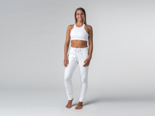 Article de Yoga Pantalon de yoga Slim Femme - Coton Bio Blanc - Fin de Serie