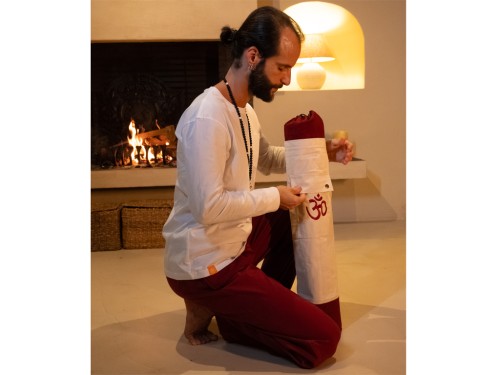 Article de Yoga Sac à tapis de yoga 100% Coton Bio 71cm x 15cm Ecru/Bordeaux