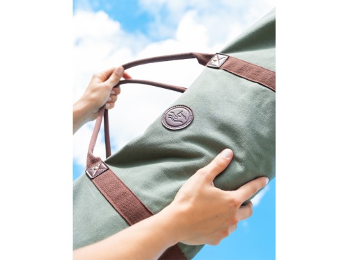 Article de Yoga Sac à Tapis de Yoga Baroudeur Coton Bio et Cuir végan - Bleu de chauffe 20 cm x 70 cm