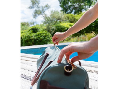 Article de Yoga Sac à Tapis de Yoga Baroudeur Coton Bio et Cuir végan - Bleu de chauffe 20 cm x 70 cm