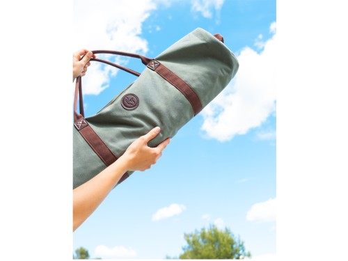Article de Yoga Sac à Tapis de Yoga Baroudeur Coton Bio et Cuir végan - Prune 20 cm x 70 cm