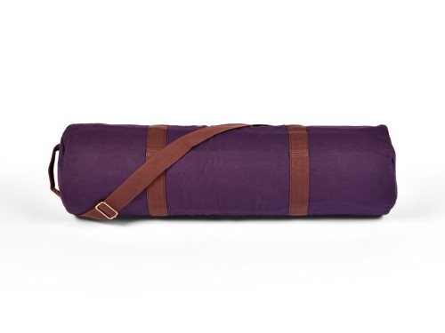 Article de Yoga Sac à Tapis de Yoga Baroudeur Coton Bio et Cuir végan - Prune 20 cm x 70 cm