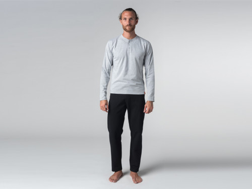 Article de Yoga T-shirt Boutons Manches longues - Coton Bio Gris - Fin de Serie