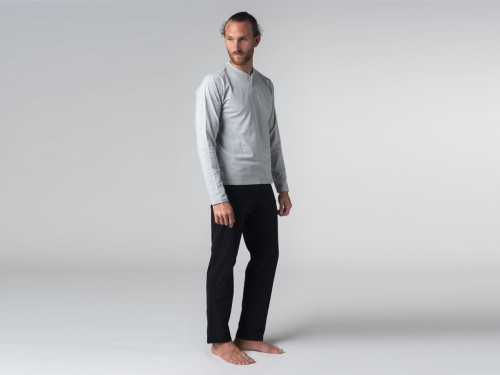 Article de Yoga T-shirt Boutons Manches longues - Coton Bio Gris - Fin de Serie