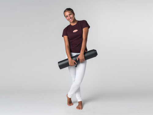 Article de Yoga T-shirt manches courtes Lotus - coton Bio Prune - Fin de Serie