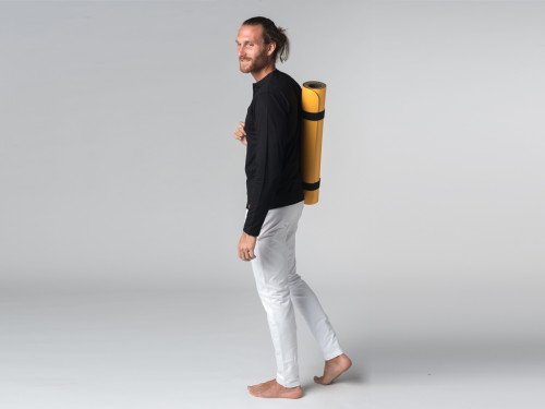 Article de Yoga T-shirt manches longues 100% coton Bio Col 3 Boutons - Noir - Fin de Serie