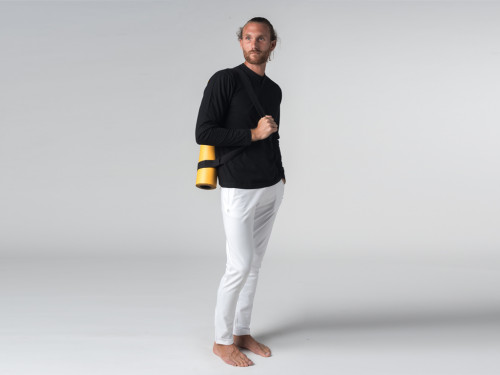 Article de Yoga T-shirt manches longues 100% coton Bio Col 3 Boutons - Noir - Fin de Serie