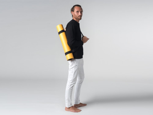 Article de Yoga T-shirt manches longues 100% coton Bio Col 3 Boutons - Noir - Fin de Serie