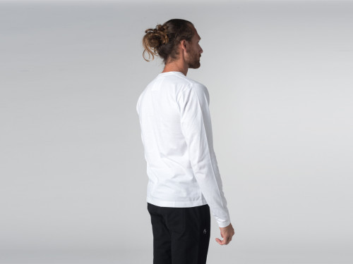 Article de Yoga T-shirt Manches longues 100% coton Bio Col 3 Boutons - Blanc - Fin de Serie