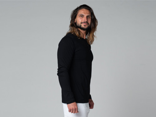 Article de Yoga T-Shirt TAPAN 3 boutons 100% Bio Noir