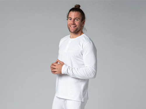 Article de Yoga T-Shirt TAPAN 3 boutons 100% Bio Blanc