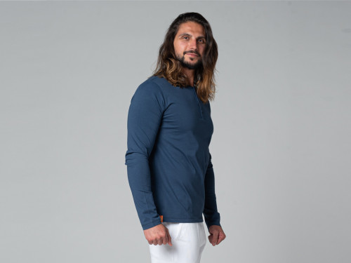 Article de Yoga T-Shirt TAPAN 3 boutons 100% Bio Bleu