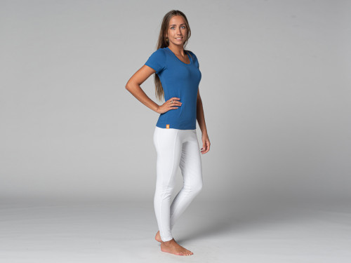 Article de Yoga T-Shirt TARA M/C Col Large 100% Bio Bleu Chaud