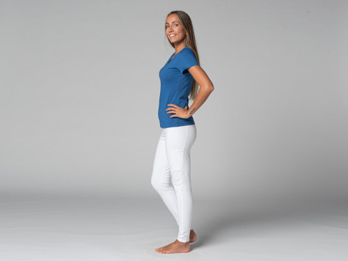 Article de Yoga T-Shirt TARA M/C Col Large 100% Bio Bleu Chaud