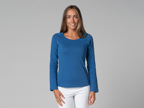 Article de Yoga T-Shirt Tara M/L Col Large 100% Bio Bleu Chaud