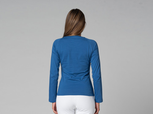 Article de Yoga T-Shirt Tara M/L Col Large 100% Bio Bleu Chaud