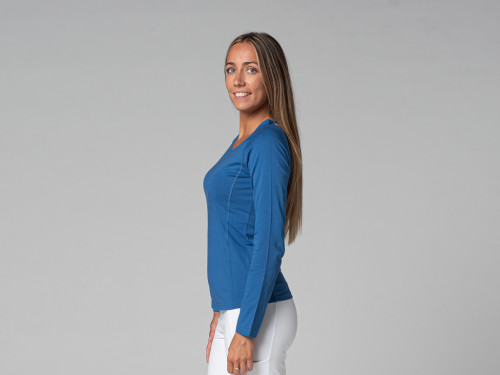 Article de Yoga T-Shirt Tara M/L Col Large 100% Bio Bleu Chaud
