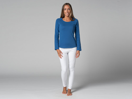 Article de Yoga T-Shirt Tara M/L Col Large 100% Bio Bleu Chaud