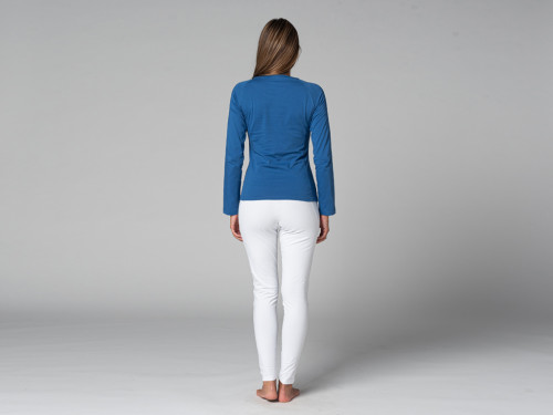 Article de Yoga T-Shirt Tara M/L Col Large 100% Bio Bleu Chaud