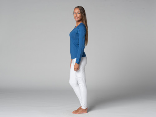 Article de Yoga T-Shirt Tara M/L Col Large 100% Bio Bleu Chaud