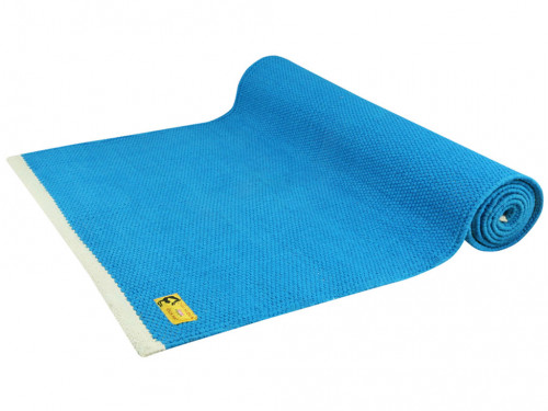 Tapis de yoga Taj 100% coton Bio - 2 m x 66 cm x 5mm Bleu - Presque Parfaits