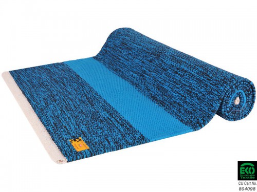 Tapis de yoga Taj - Coton naturel - 2 m x 66 cm x 5mm Bleu/Noir