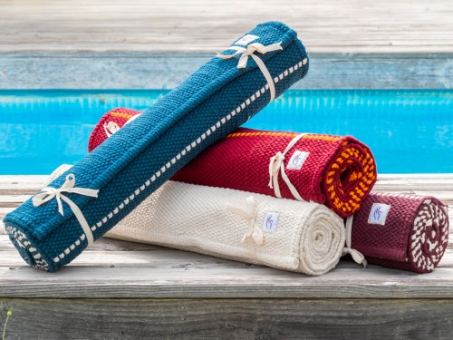 Article de Yoga Tapis de yoga Taj - Coton naturel - 2 m x 66 cm x 5mm Bleu/Noir