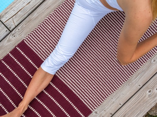 Article de Yoga Tapis de yoga Taj - Coton naturel - 2 m x 66 cm x 5mm Prune/Écru