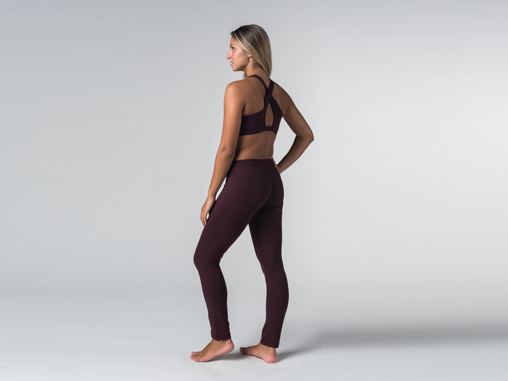 Leggings yoga 95% cotone organico e 5% Lycra Prugna - Fine della serie