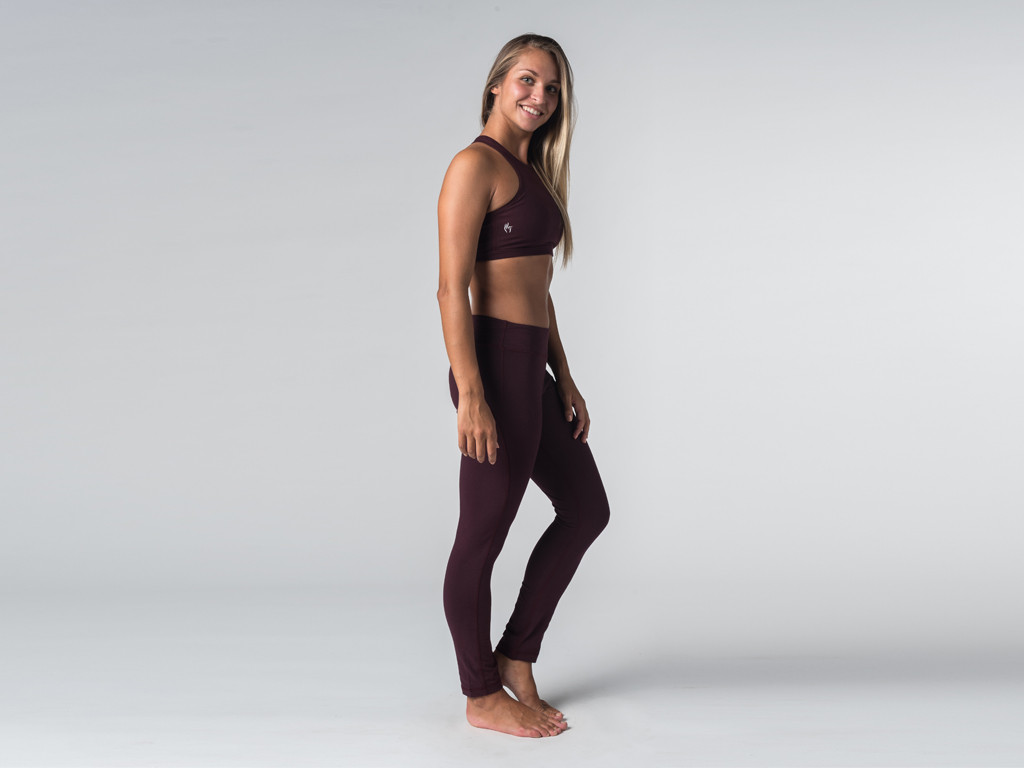 Leggings yoga 95% cotone organico e 5% Lycra Prugna - Fine della serie